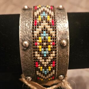 Navajo, sterling silver, beaded cuff